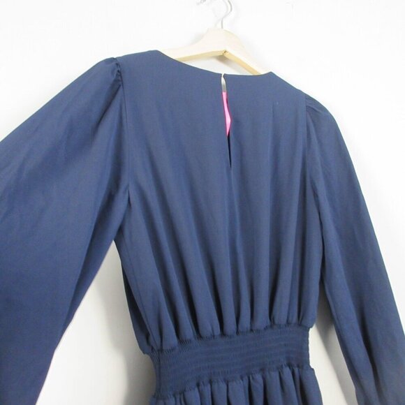 Lily Pulitzer Lorella Stretch Dress 4 Blue Fit & Flare Smocked Waist Party 424 - Picture 7 of 12